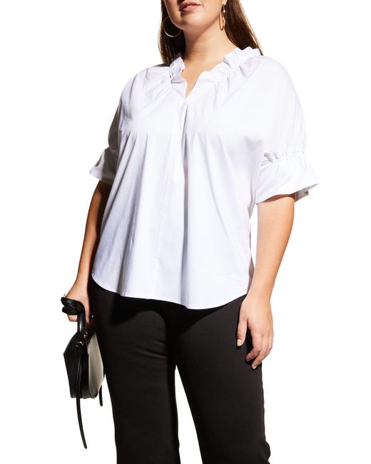 Finley White Plus Size Crosby Solid Ruffle Shirt