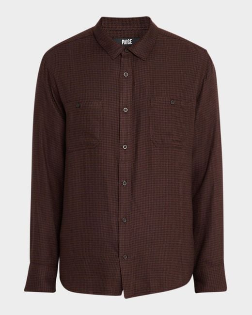 PAIGE Brown Apos;S Everett Houndstooth Plaid Button-Down Shirt for men