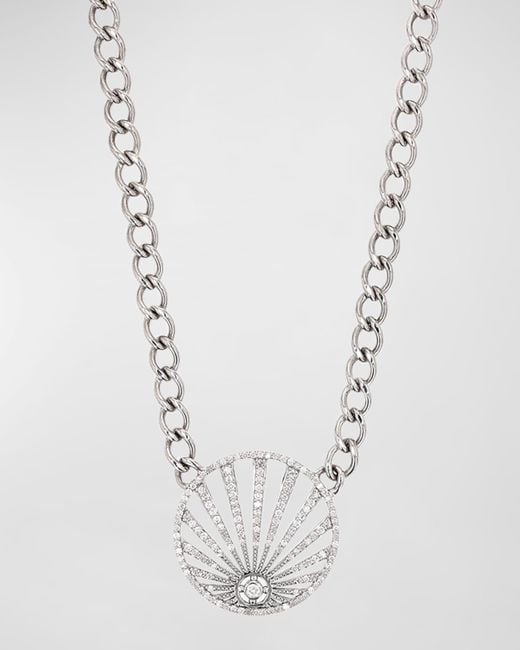 Sheryl Lowe Multicolor Diamond Pave Sunray Pendant Chain Necklace