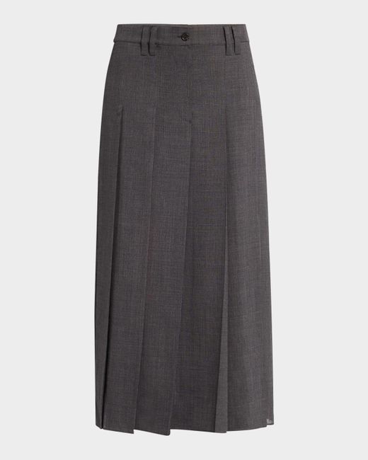Brunello Cucinelli Gray Pleated Wool Gauze Sartorial Maxi Skirt