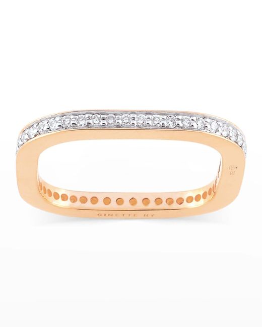 Ginette NY White Tv 18k Rose Gold Diamond Ring, Size 7