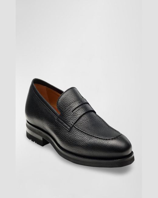 Magnanni Shoes Black Matlin Iii Leather Penny Loafers for men