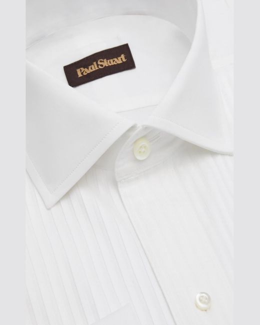 Paul Stuart White Solid Pleated Dress Shirt for men