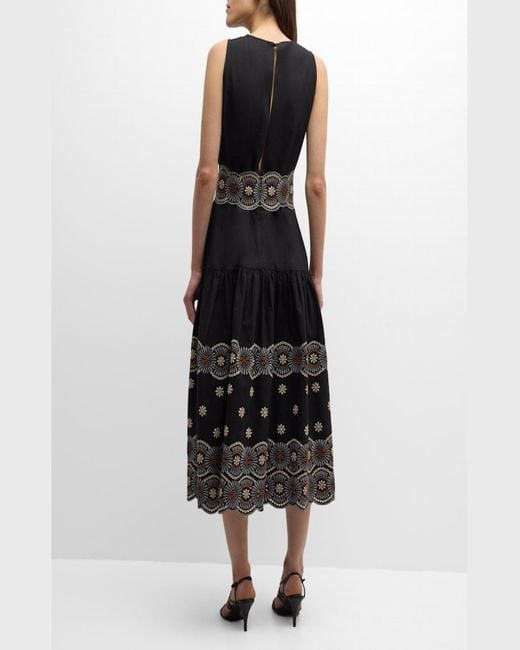 Vanessa Bruno Black Alais Sleeveless Floral-Embroidered Midi Dress