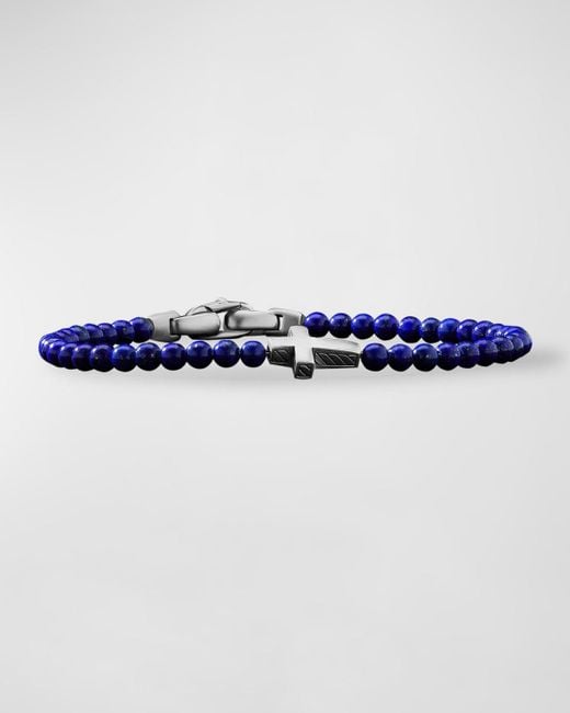 David Yurman Blue Spiritual Beads Cross Station Bracelet In Silver, 4mm for men