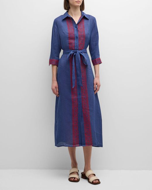 Evi Grintela Blue Riad Embroidered Linen-Cotton Midi Dress