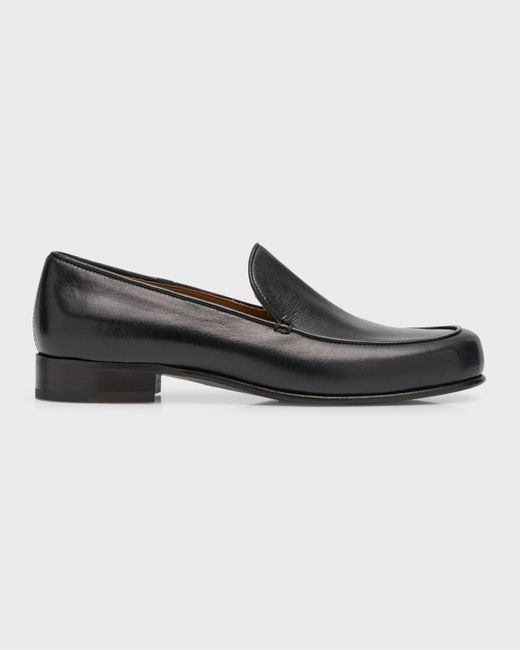 The Row Black Flynn Leather Slip-On Loafers