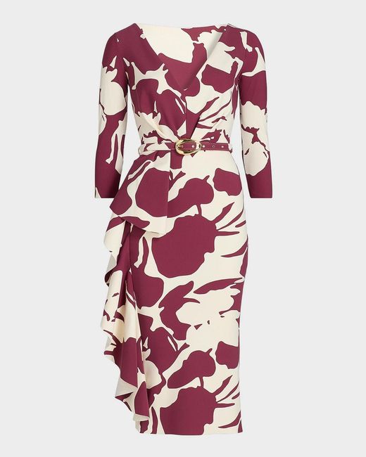 chiara boni la petite robe halter ruffle midi dress Chiara Boni La Petite Robe Side Ruched Halter Gown With Asymmetric Ruffle, Passion, Women's, 16, Halter Neck Gowns
