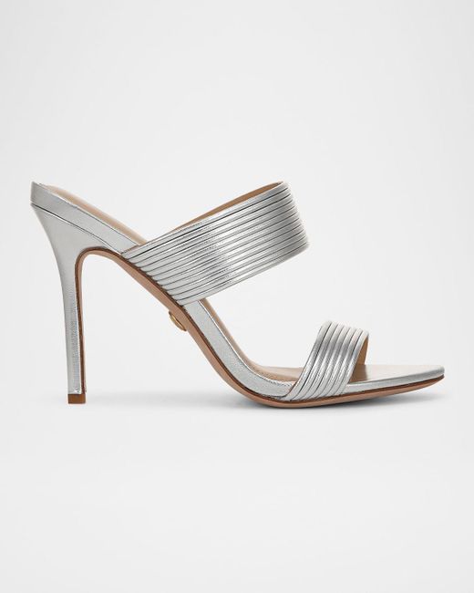Veronica Beard White Asha Metallic Dual-Band Slide Sandals