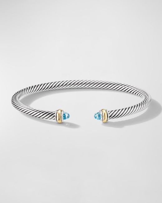 David Yurman Metallic Cable Bracelet With Gemstone In Silver With 18k Gold, 4mm