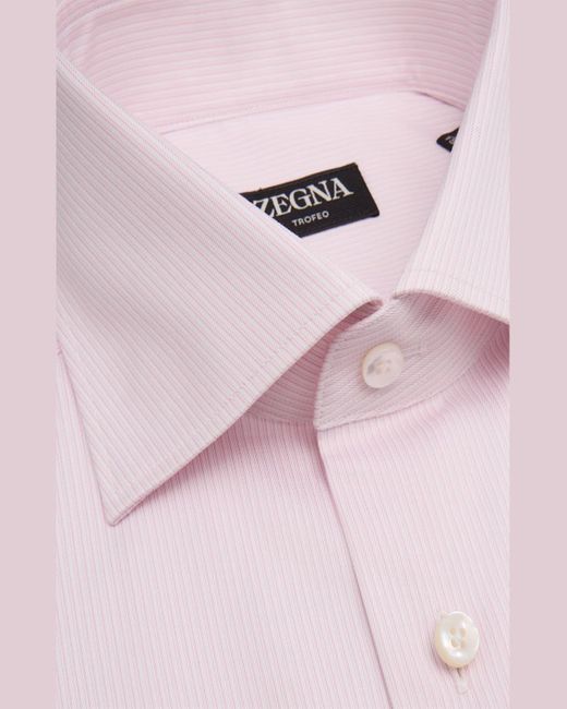 Zegna Pink Trofeo Cotton Stripe Dress Shirt for men