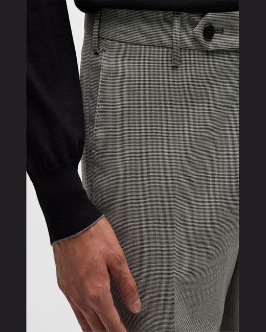 Zanella Black Devon Wool Serge Houndstooth Trousers for men