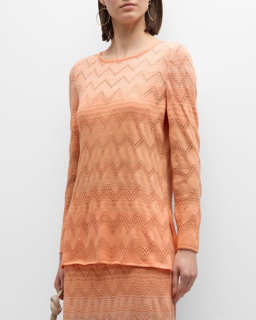 Misook Orange Pointelle-knit Ombre Tunic