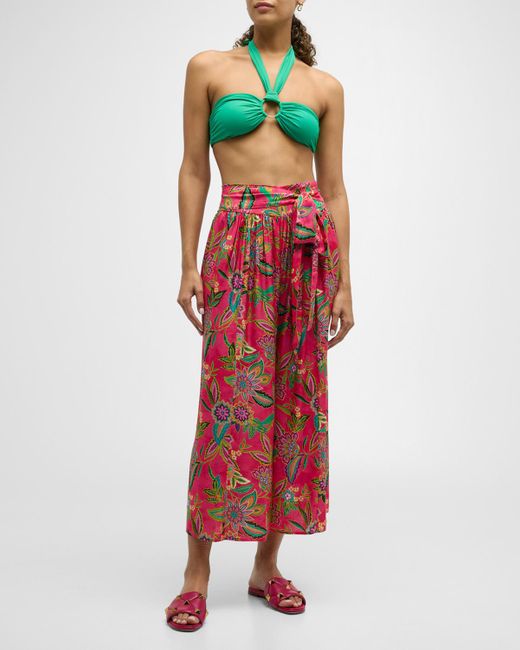 Johnny Was Red Flamingo Palazzo Cropped Pants