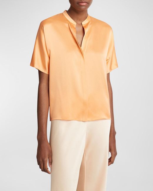 Vince Orange Short-Sleeve Dolman Button-Front Silk Blouse
