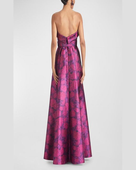 Sachin & Babi Purple Brielle Strapless Floral-Print Mikado Gown