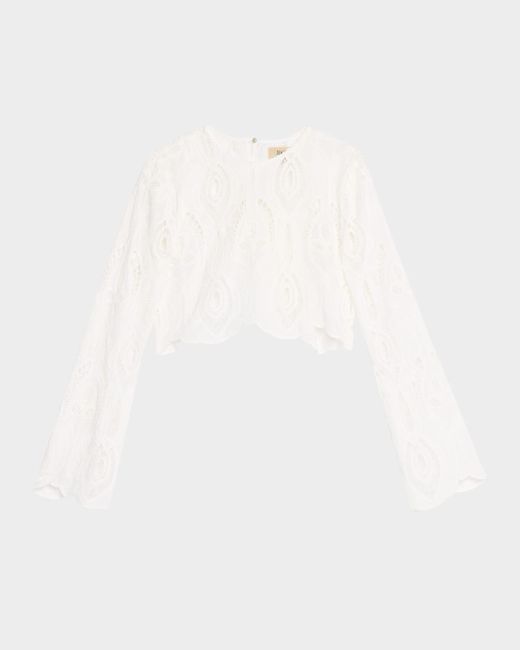 JBQ White Karli Eyelet-Embroidered Crop Top
