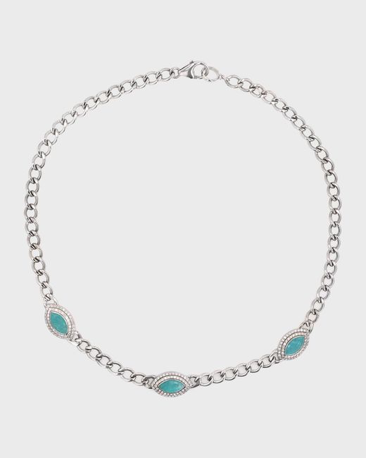 Sheryl Lowe Metallic Amazonite And Diamond Double Halo Havana Chain Necklace