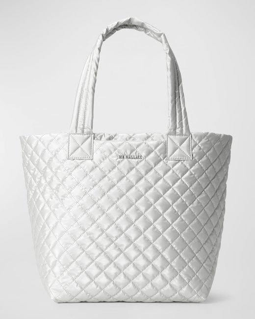 MZ Wallace White Metro Deluxe Medium Quilted Nylon Tote Bag