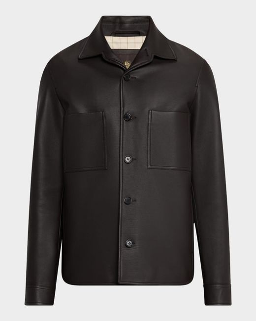 Loro Piana Black Evandro Calfskin Overshirt for men