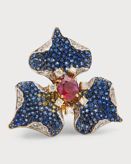Alexander Laut Blue 18k Ruby, Sapphire And Diamond Statement Ring, Size 7.25