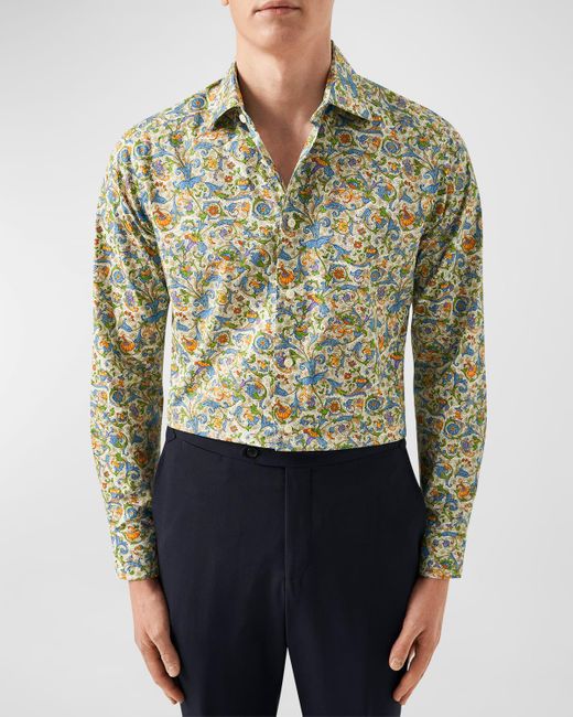 Eton of Sweden Green Cotton Twill Floral Dress Shirt for men