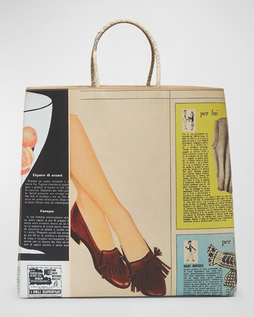 Bottega Veneta Multicolor Medium Newspaper-Print Tote Bag
