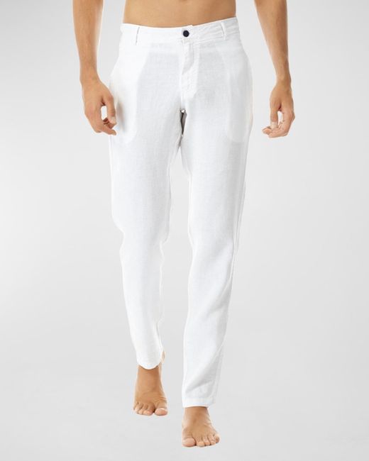 Vilebrequin White Solid Linen Straight-Leg Pants for men