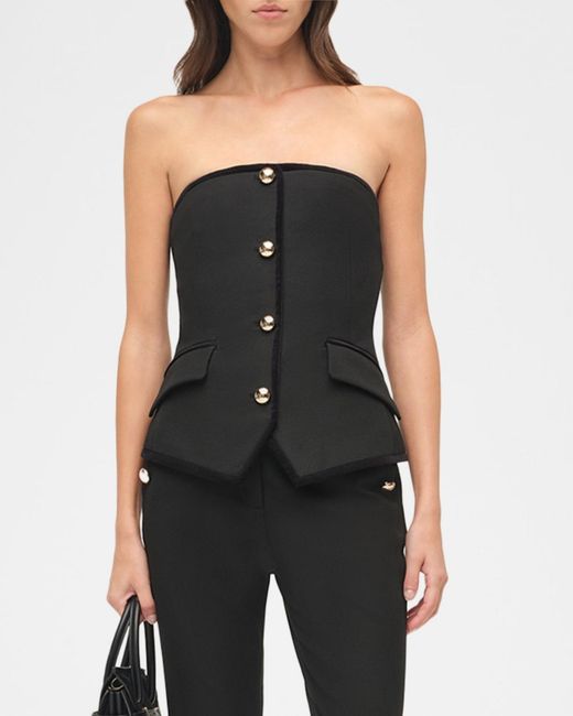Jonathan Simkhai Black Cambrie Button-Front Bustier Top