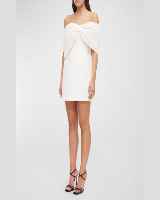 Rachel Gilbert White Kace Bow Off-The-Shoulder Mini Dress