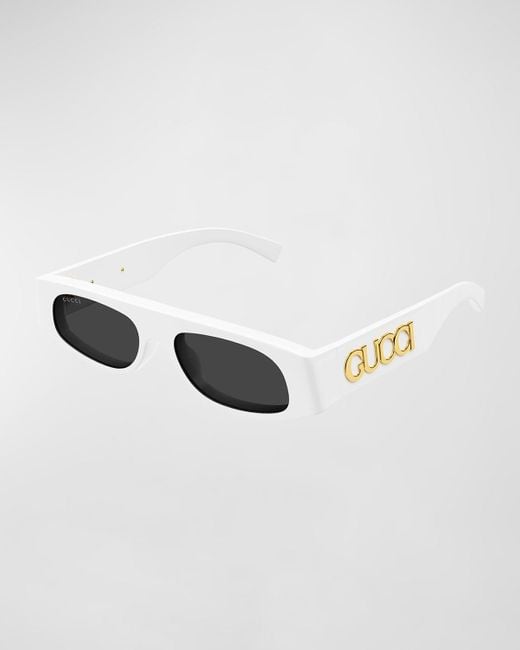 Gucci Metallic Logo Acetate Rectangle Sunglasses