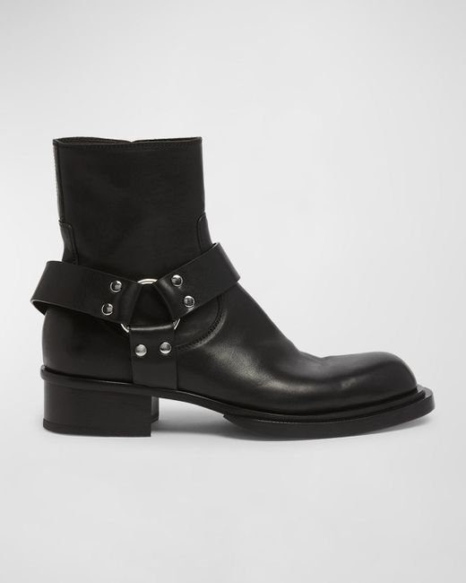 Alexander McQueen Black Cuban Stack Leather Ankle Boots for men