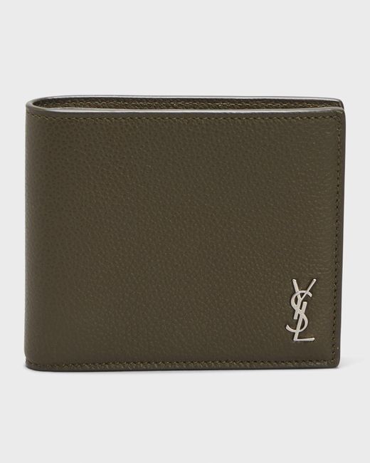Saint Laurent Green Monogram Plaque Leather Bifold Wallet for men