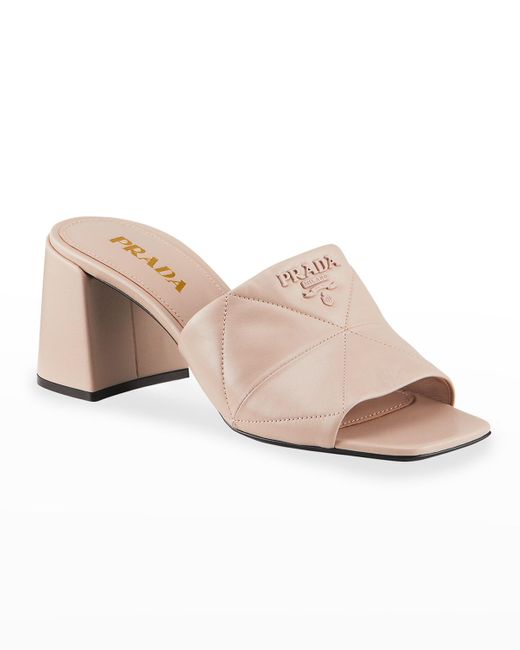 Prada Pink Quilted Leather Block-Heel Slide Sandals