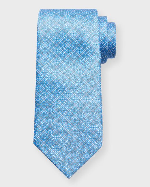 Stefano Ricci Blue Silk Medallion Grid Tie for men