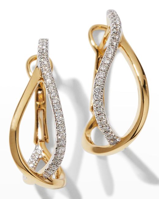 Frederic Sage Metallic Yellow Gold Small Crossover Hoop Earrings With Diamonds