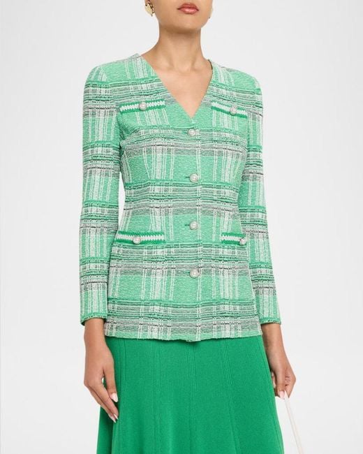 Misook Green Crochet Trim Plaid Jacket