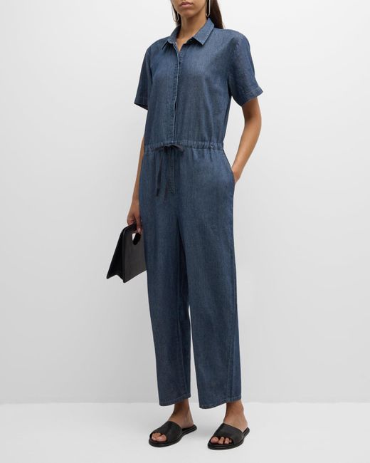 Eileen Fisher Blue Cropped Organic Cotton Twill Jumpsuit
