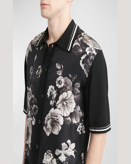 Dolce & Gabbana Black Twill Floral Button-Down Shirt for men