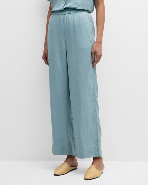 Eileen Fisher Blue Petite Straight-Leg Organic Linen Pants