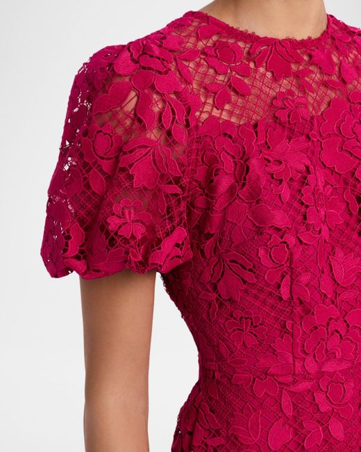 MILLY Yasmin Floral Lace Flounce Mini Dress in Red | Lyst MILLY Yasmin Floral Lace Flounce Mini Dress in Red | Lyst