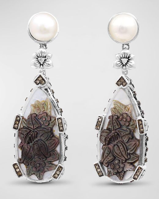 Stephen Dweck Multicolor Mother-of-pearl Earrings With Champagne Diamonds In Sterling Silver