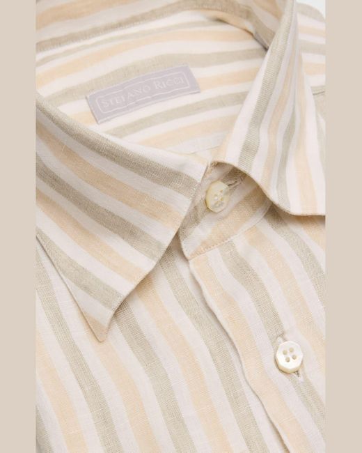 Stefano Ricci Natural Linen Multi-stripe Sport Shirt for men