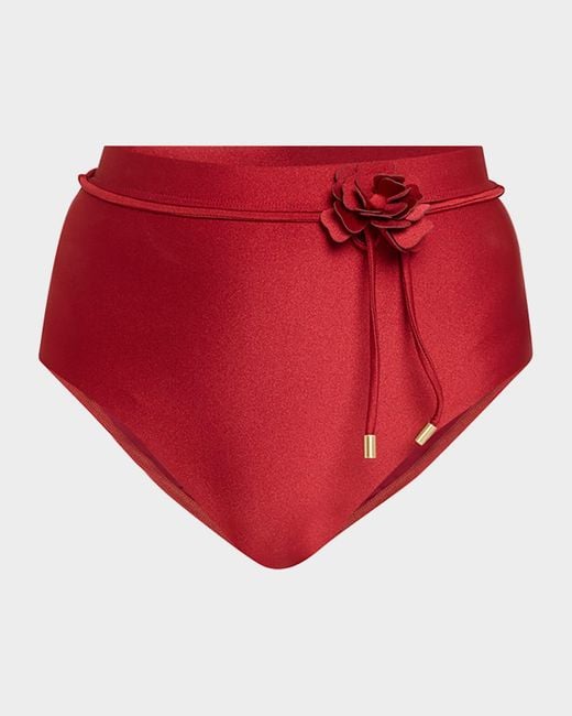 Zimmermann Red Cascadian Flower High-Waist Bikini Bottoms