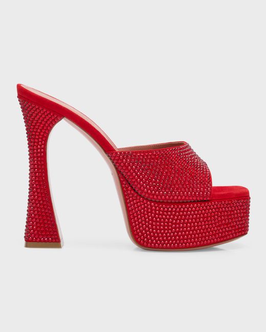AMINA MUADDI Red Dalida Crystal Slide Platform Sandals