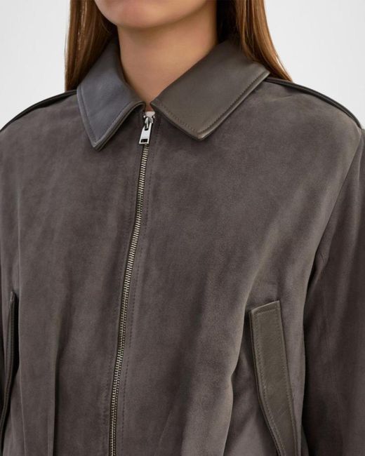 Lamarque Gray Robbie Suede Bomber Jacket