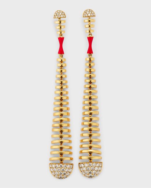Etho Maria Metallic 18k Yellow Gold Dangle Earrings With Brown Diamonds And Red Ceramic