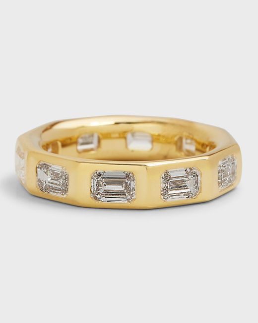 Rahaminov Diamonds Metallic 18k Yellow Gold Emerald-cut Diamond Decagon Ring, Size 6.5