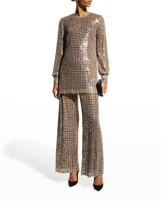 badgley mischka plaid sequin gown