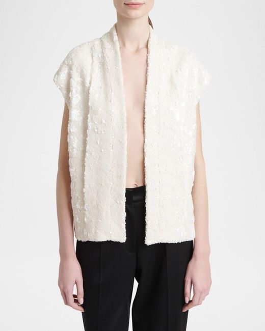 Kiton White Sequined Tweed Open Jacket
